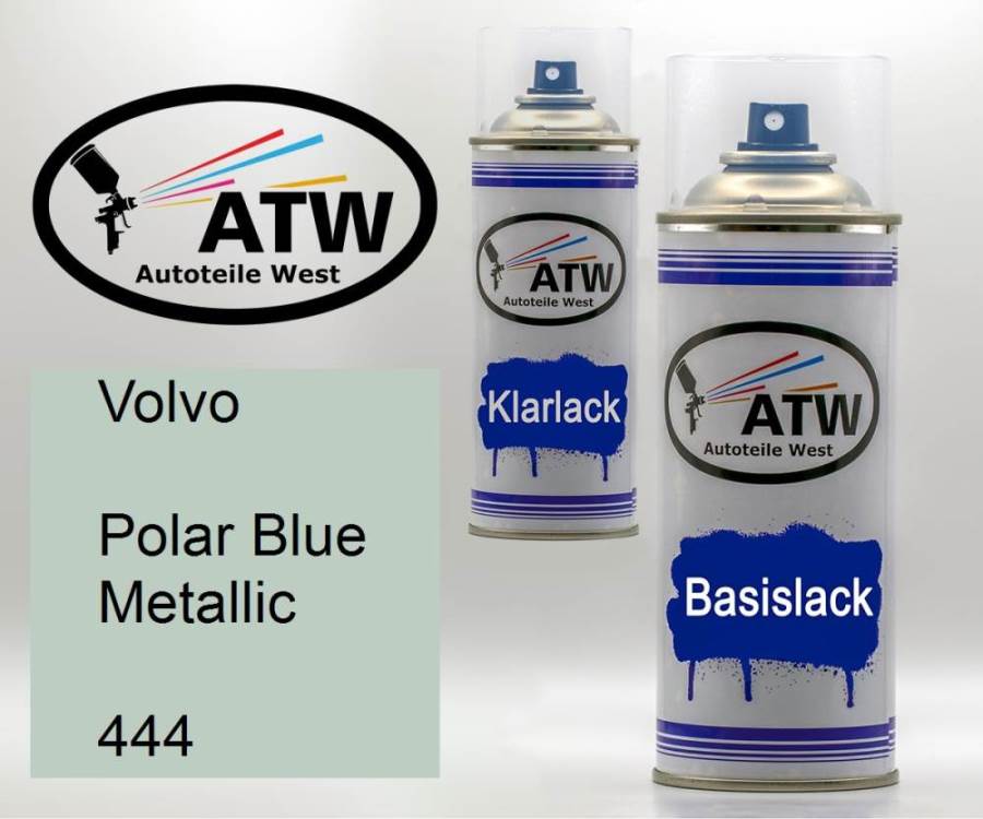 Volvo, Polar Blue Metallic, 444: 400ml Sprühdose + 400ml Klarlack - Set, von ATW Autoteile West.